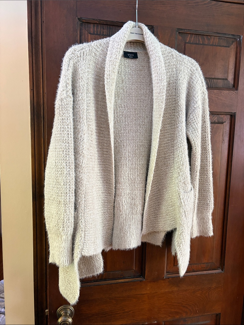 VICI Light Cream Open-Front Cozy Knit Cardigan sz S